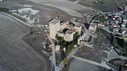 Beautiful castle  in Ampudia. Palencia,Spain. Aerial Drone Footage