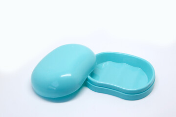 Turquoise plastic soap dish without logo