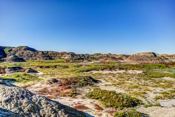 Geological formations and landscapes in the Alberta Badlands