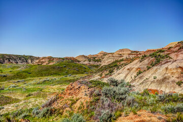 Geological formations and landscapes in the Alberta Badlands