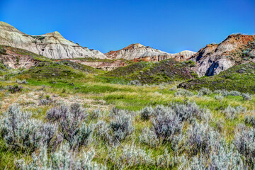 Geological formations and landscapes in the Alberta Badlands