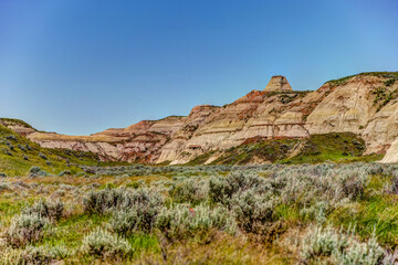 Geological formations and landscapes in the Alberta Badlands