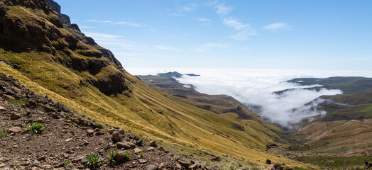 Over the clouds on Sani Pass from Lesotho to South Africa,