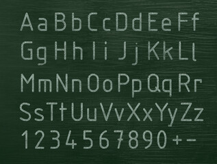English alphabet chalk on green blackboard