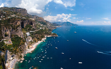 Aerial view of Conca dei Marini (Spiaggia della Vite). Copy space. Beautiful beach and famous...