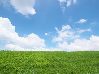 草原と青空に浮かぶ雲