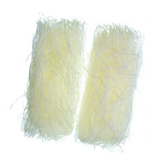 dry glass noodles on white background isolation, top view