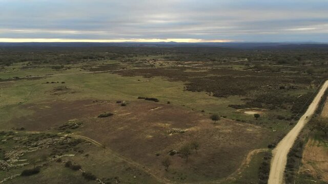 Beautiful landscape  of valley in rural area of Salamanca,Spain. Aerial Drone Footage