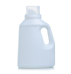White plastic bottle for liquid laundry gel on a white background isolation