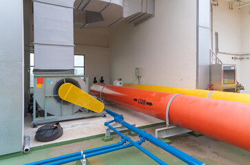 Chiller tower or cooling tower on rooftop of a office building. System work. Architecture machine....