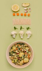 Plakat Vegan salad with cauliflower. View from above. knoling