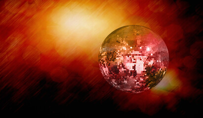 Party disco mirror ball reflecting colorful  lights 