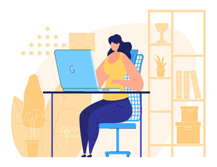 People work in the office. People work with laptop.Flat Vector Illustration