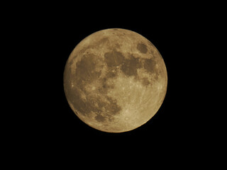 A golden full moon against a black night sky