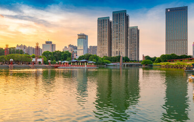 Fototapeta premium Urban Environment of Qiandeng Lake Park, Foshan City, Guangdong Province, China