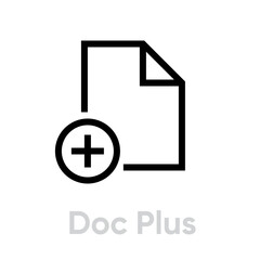 Document plus flat icon. Editable line vector. Single pictogram. Add new document symbol.