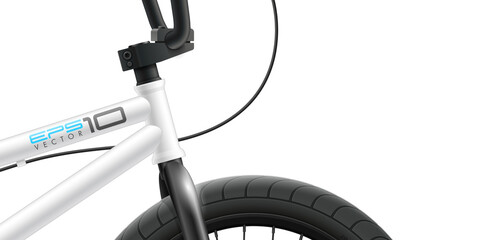 BMX bicycle - front area close-up. Vector illustration with space for design