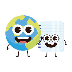 notebook school and earth planet supplies kawaii characters