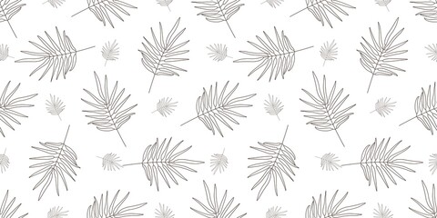 Fototapeta na wymiar Summer print of exotic plants jungle tropical palm leaves. Pattern, seamless floral vector on a black white background.Nature wallpaper. Trendy modern pattern