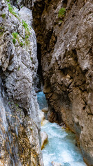Clear water streams through gorge