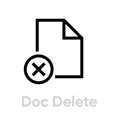 Doc delete linear flat badge. Editable vector outline. Single pictogram. Remove document.