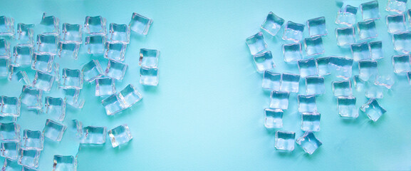 ice artificial transparent acrylic pieces plastic reusable food background top view copy space organic healthy eating