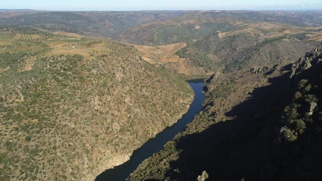 Landscape in mountains of Salamanca,Spain. Aerial Drone Footage