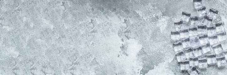 ice artificial transparent acrylic pieces plastic reusable food background top view copy space organic healthy eating