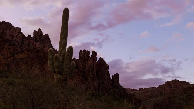 Time lapse of sunset afterglow over Superstition Mountains in Arizona