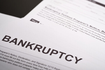 Fototapeta na wymiar Close-up bankruptcy petition document.