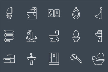 Sanitary engineering vector thin line related icon set for web and mobile applications. It can be used as - logo, pictogram, icon, infographic element. Editable Stroke.