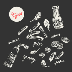 Hand drawn white chalk fast food illustration