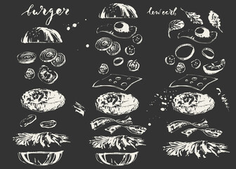 Hand drawn chalk fast food illustration