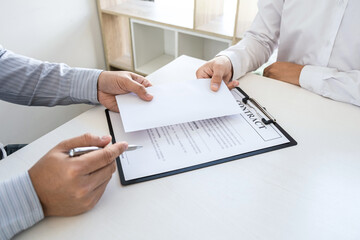 Businessman receive bribe money to business people to give success the deal