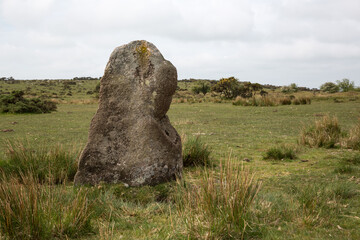 Prehistoric menhir stone close to The Hurlers, Minions, Cornwall UK