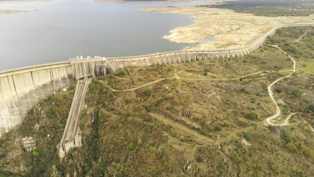 Reservoir dam in Salamanca,Spain. Aerial Drone Footage