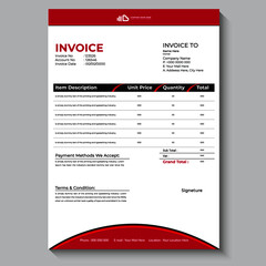 Red Minimal Invoice Design, Corporate Business Invoice Template Design, Vector Template. 
