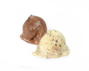 Ice cream ball isolated. chocolate and vanilla ice cream ball isolated on white background