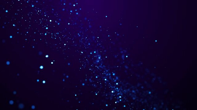 Blue glow particles float in viscous liquid with bokeh. Magical sparkles of light form abstract structures. Fantastic background in 4k for festive events. Luma matte as alpha channel. 3d render