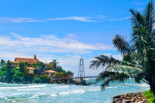 View of the Paravi Duwa Temple (Temple on the island). Matara, Sri Lanka