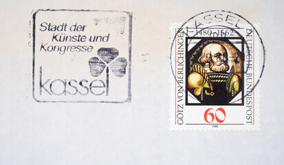 briefmarke stamp gesgempelt used vintage retro alt old slogan Post letter mail brief Werbung Kassel...