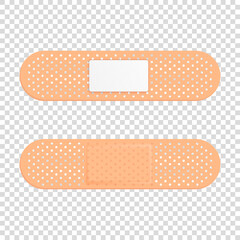 Vector 3d Realistic Medical Patch Icon Set Closeup Isolated on Transparent Background. Design Template Adhesive Bandage Elastic Medical Plasters. Top View
