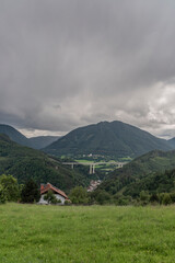 View for valley near Semmering village in Austria mountains