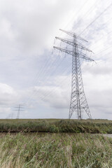 high voltage power lines near Groningen, The Netherlands.
