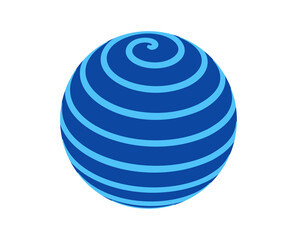 Sphere from spiral ribbon. Vector logo. Simple blue planet sign.