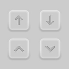Set arrow icon. Neumorphism. Swipe up, arrow up buttons in neumorphic style. Arrow down and arrow up icon