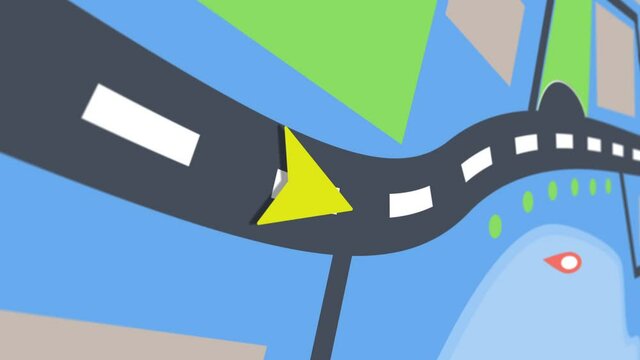 Animation of a GPS navigator showing the movement of the arrow through the city. Mobile version 9x16 2160x3840
