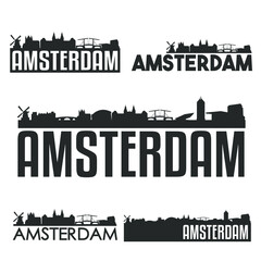 Fototapeta na wymiar Amsterdam Holland Netherlands Flat Icon Skyline Vector Silhouette Design. 