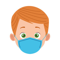 little boy wearing medical mask head character