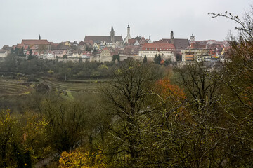 Skyline panorama view from town wall of Rothenburg ob der Tauber town, Bavaria, Germany. November...